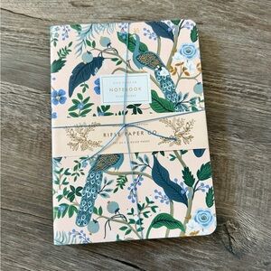 NEW! RIFLE PAPER CO. Peacock Stitched Notebook Set Office Gift